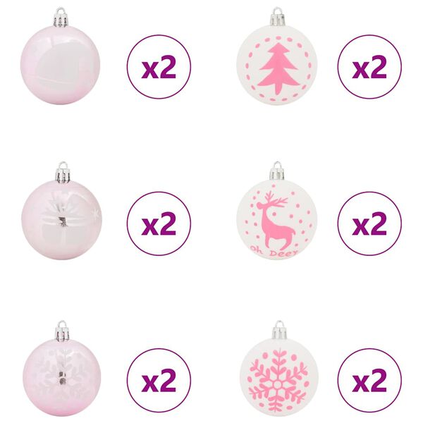 vidaXL Weihnachtskugel-Set 40 pcs Weiß und Rosa Kunststoff