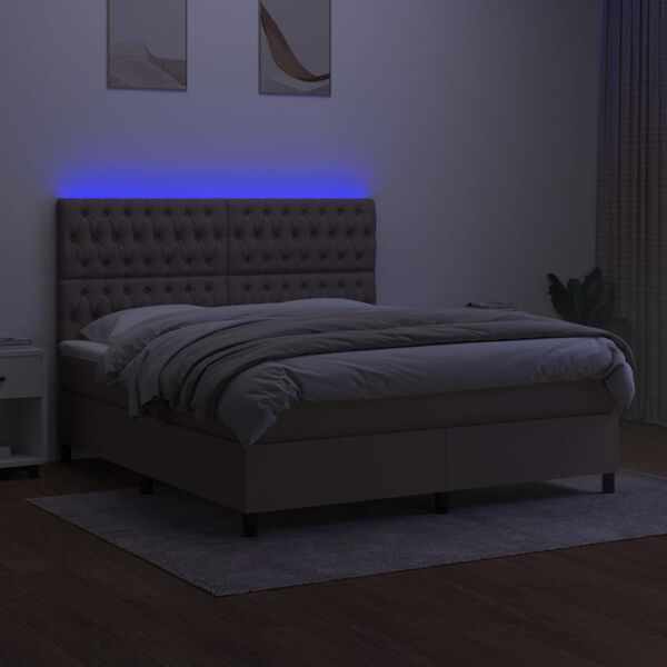 vidaXL Boxspringbett mit Matratze & LED Taupe 160x200 cm Stoff