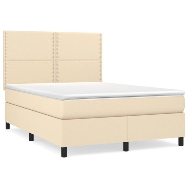 vidaXL Boxspringbett mit Matratze Creme 140x190 cm Stoff