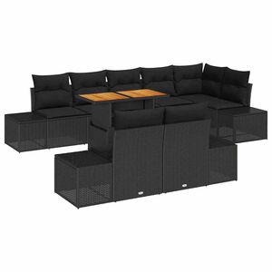 vidaXL Garten-Sofa-Set mit Speicher 9 pcs Schwarz Poly Rattan