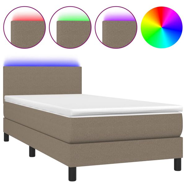 vidaXL Boxspringbett mit Matratze & LED Taupe 90x200 cm Stoff