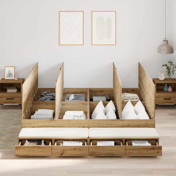 vidaXL Bett mit Stauraum mit T&uuml;r Artisan-Eiche 236.5 x 180 x 31.5 cm