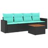vidaXL 5-tlg. Garten-Sofagarnitur mit Kissen Schwarz Poly Rattan