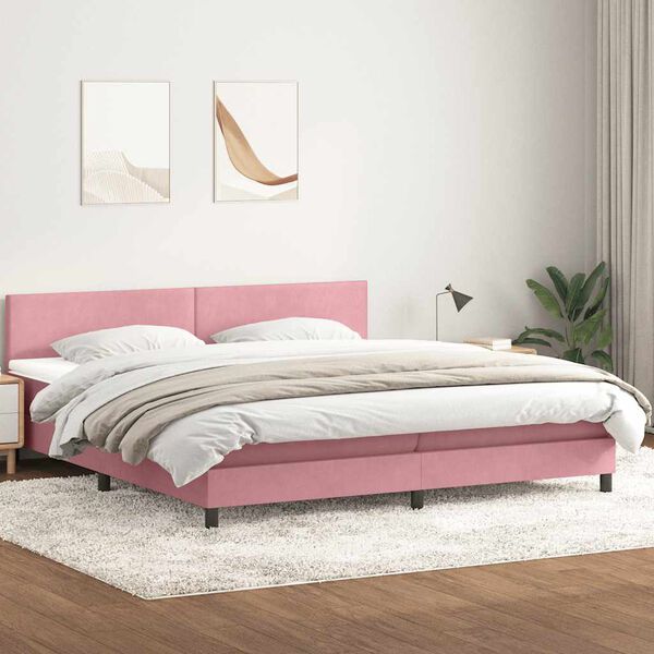 vidaXL Boxspringbett mit Matratze Rosa 180x210 cm Samt
