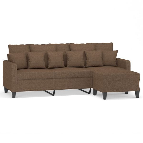 vidaXL 3-Sitzer-Sofa mit Hocker Braun 180 cm Stoff