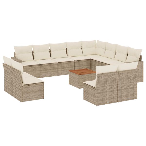vidaXL 13-tlg. Garten-Sofagarnitur mit Kissen Beige Poly Rattan