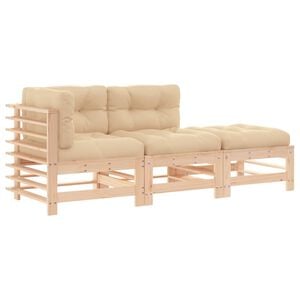 vidaXL 3-tlg. Garten-Lounge-Set mit Kissen Massivholz