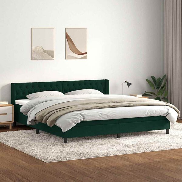 vidaXL Boxspringbett mit Matratze Dunkelgr&uuml;n 200x210 cm Samt