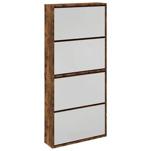 vidaXL Schuhschrank mit Spiegel 4 F&auml;cher R&auml;uchereiche 63x17x134 cm