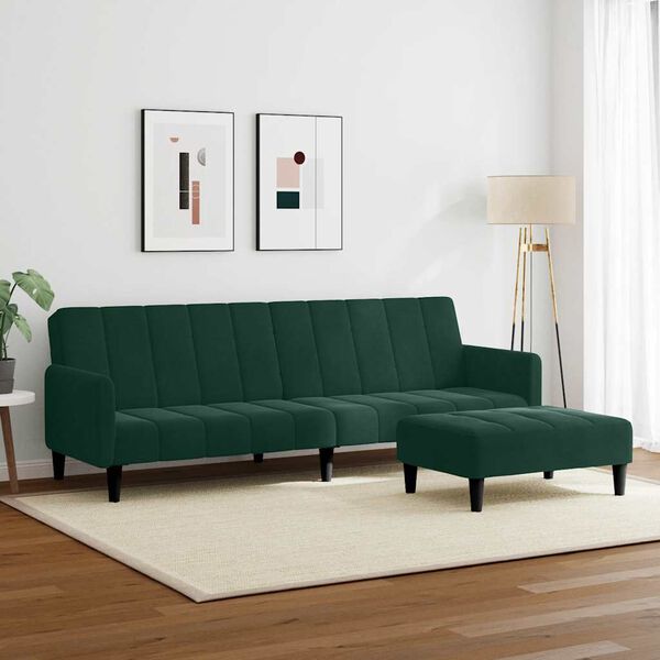 vidaXL Schlafsofa 2-Sitzer mit Fu&szlig;hocker Dunkelgr&uuml;n Samt