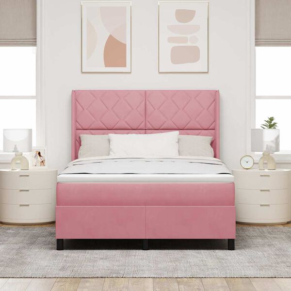 vidaXL LED Boxspringbett mit Matratze Rosa 140 x 190 cm Samt