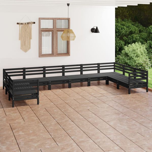 vidaXL 10-tlg. Garten-Lounge-Set Schwarz Massivholz Kiefer