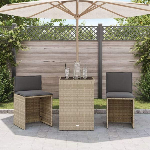 vidaXL 3-tlg. Bistro-Set mit Kissen Hellgrau Poly Rattan