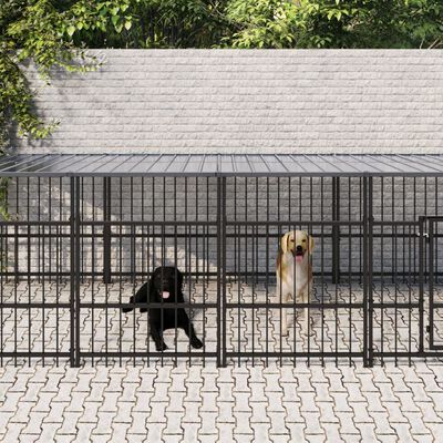 vidaXL Outdoor-Hundezwinger mit Dach Stahl 13,14 m²