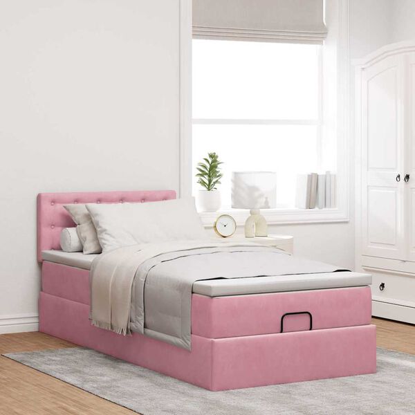 vidaXL Ottoman-Bett mit Matratze Rosa 90x200 cm Samt