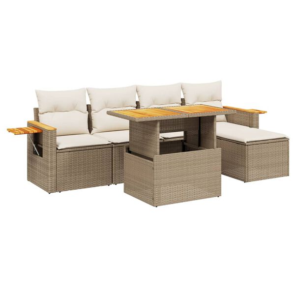 vidaXL 6-tlg. Garten-Sofagarnitur mit Kissen Beige Poly Rattan