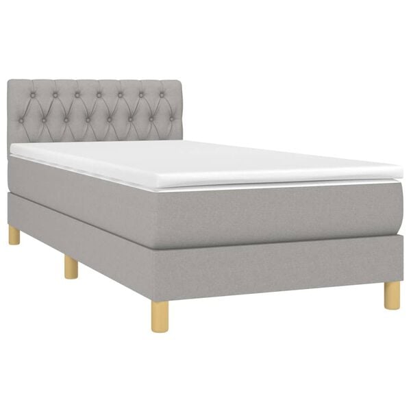 vidaXL Boxspringbett mit Matratze & LED Hellgrau 90x190 cm Stoff
