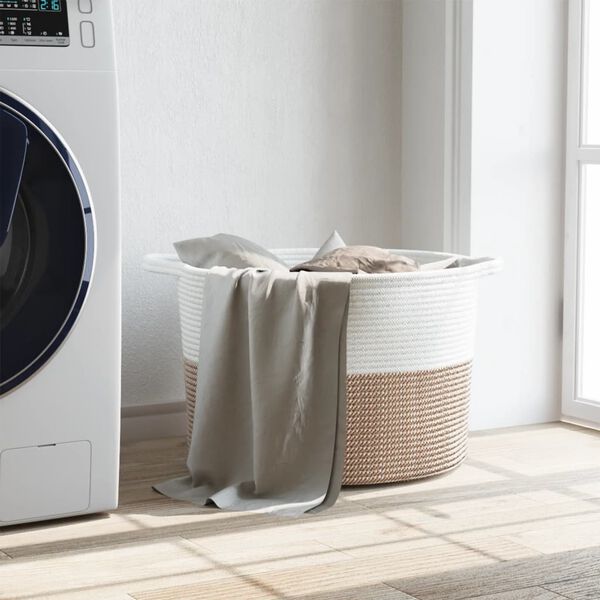 vidaXL Wäschekorb Braun und Weiß Ø55x36 cm Baumwolle