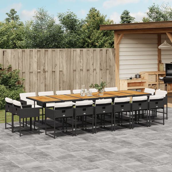 vidaXL 17-tlg. Garten-Essgruppe mit Kissen Schwarz Poly Rattan