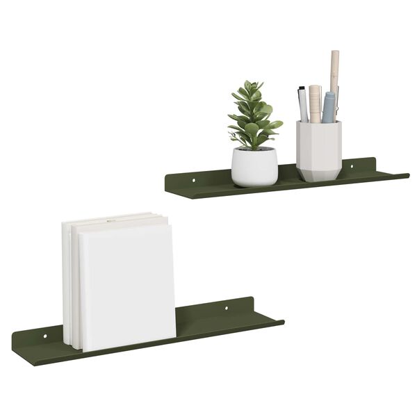 vidaXL Schwebendes Regal 2 pcs Olive Gr&uuml;n 40 x 9 x 2,5 cm Stahl