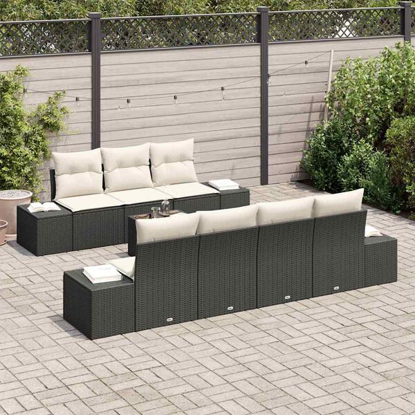 vidaXL Garten-Sofa-Set mit Kissen 8 pcs Schwarz und Creme Poly-Rattan