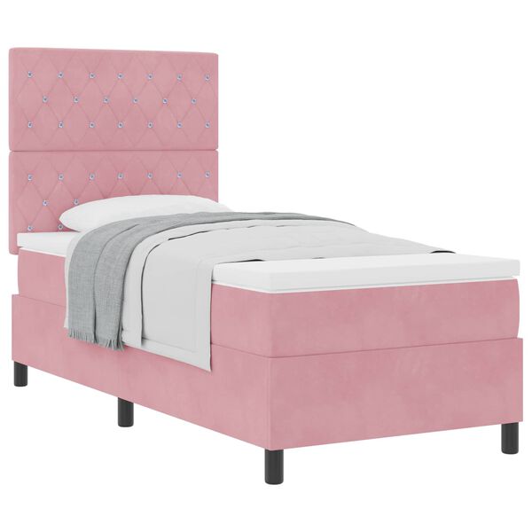 vidaXL Boxspringbett mit Matratze mit Kopfteil Rosa 100 x 200 cm Stoff