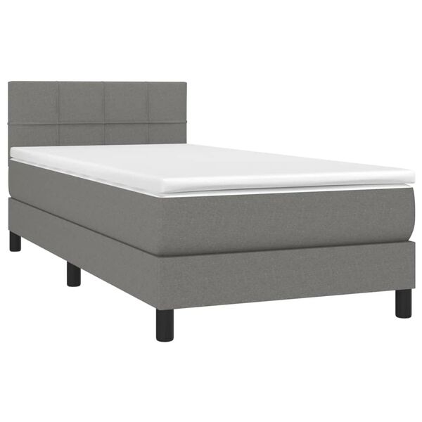 vidaXL Boxspringbett mit Matratze & LED Dunkelgrau 100x200 cm Stoff