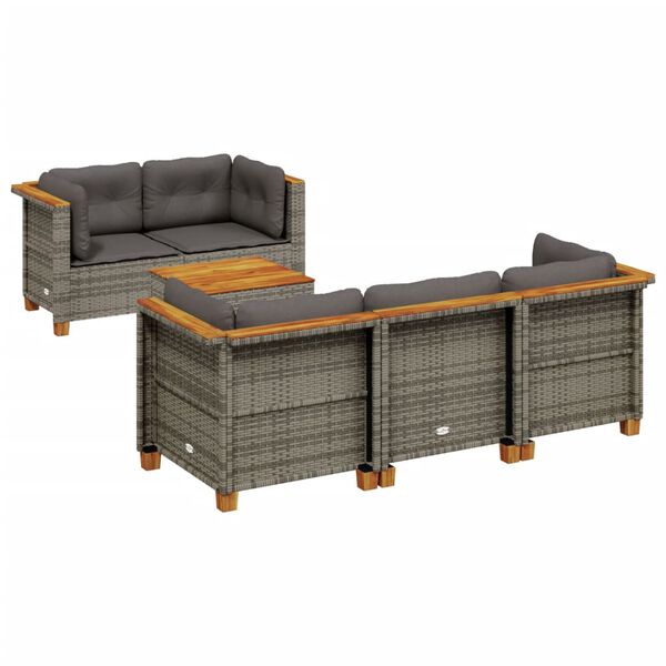 vidaXL 6-tlg. Garten-Sofagarnitur mit Kissen Grau Poly Rattan