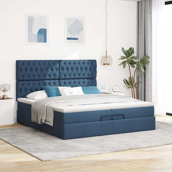 vidaXL Ottoman-Bett mit Matratzen Blau 200x200 cm Stoff