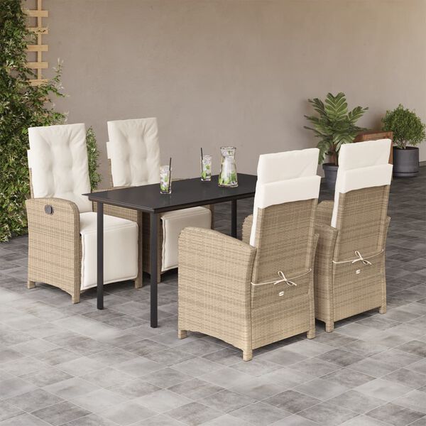 vidaXL 5-tlg. Garten-Essgruppe mit Kissen Beige Poly Rattan