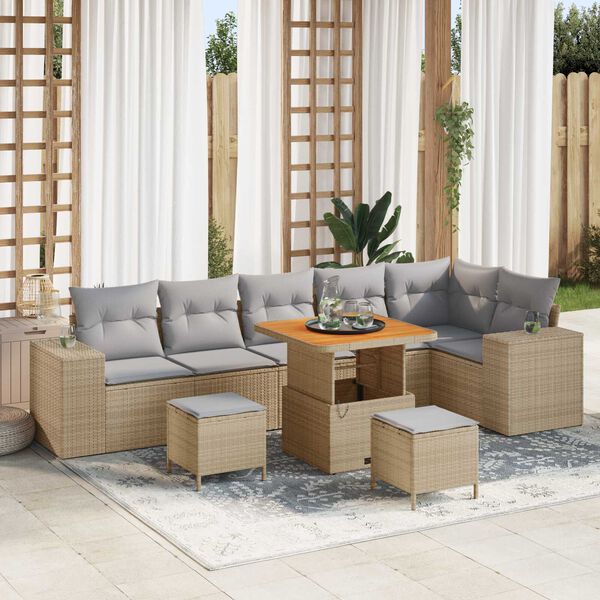 vidaXL Gartensofa-set mit Kissen 9 pcs Beige Poly-Rattan