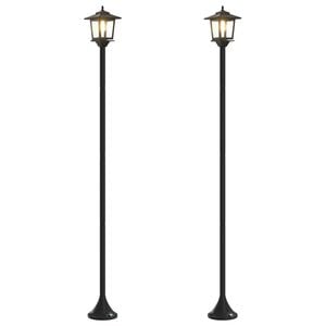 vidaXL Laternenpfahl Set with LED Bulb 2 Stk. Schwarz 16 x 16 x 156 cm