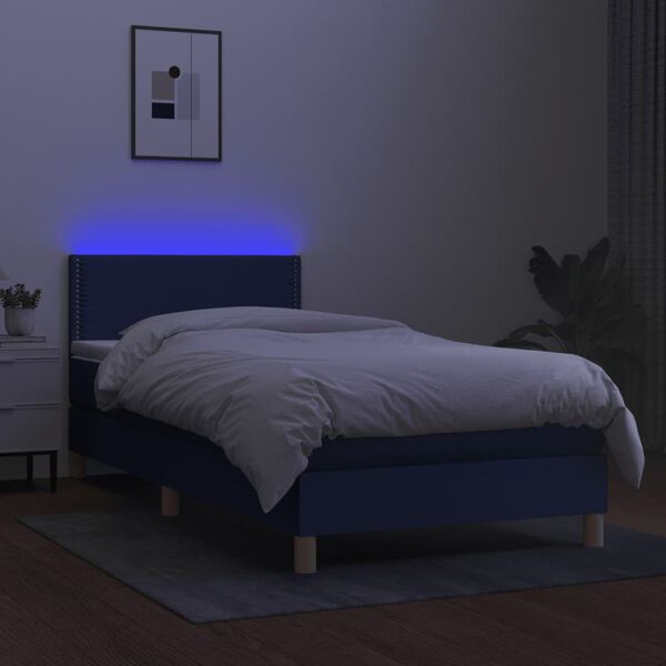 vidaXL Boxspringbett mit Matratze & LED Blau 100x200 cm Stoff