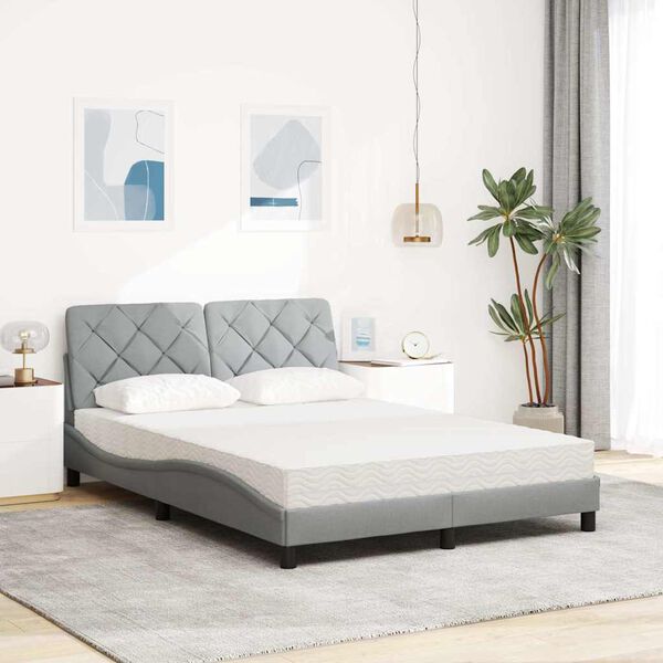vidaXL Bett mit Matratze Hellgrau 140x200 cm Stoff