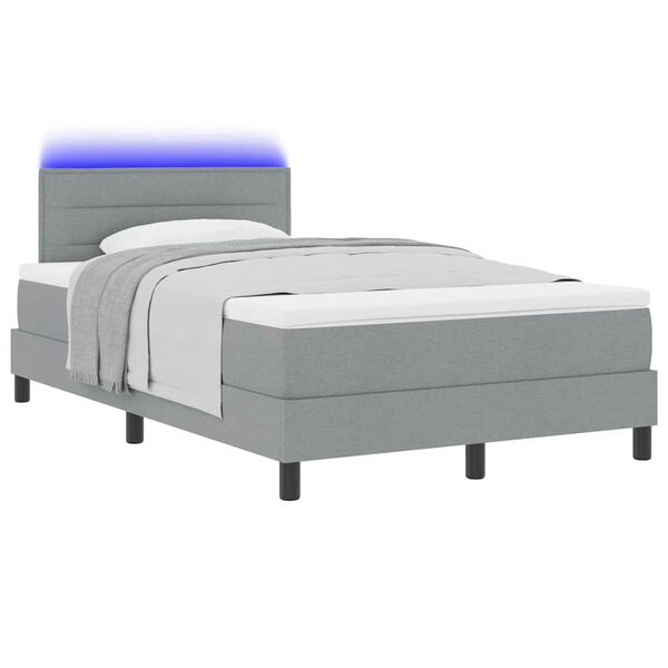 vidaXL Boxspringbett mit Matratze mit LED Hellgrau 120 x 200 cm Stoff