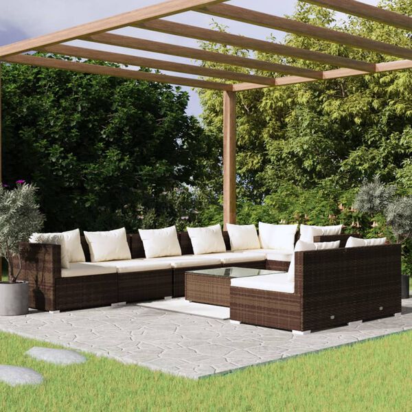 vidaXL 9-tlg. Garten-Lounge-Set mit Kissen Braun Poly Rattan