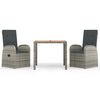 vidaXL 3-tlg. Garten-Essgruppe mit Kissen Grau Poly Rattan