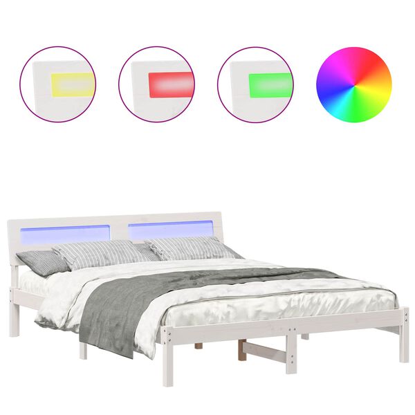 vidaXL Bettrahmen mit Kopfteil Wei&szlig; 140 x 200 cm Massives Kiefernholz