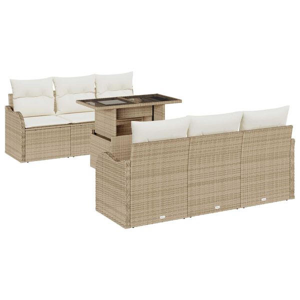 vidaXL Gartensofa-set mit Kissen 7 pcs Beige Poly-Rattan
