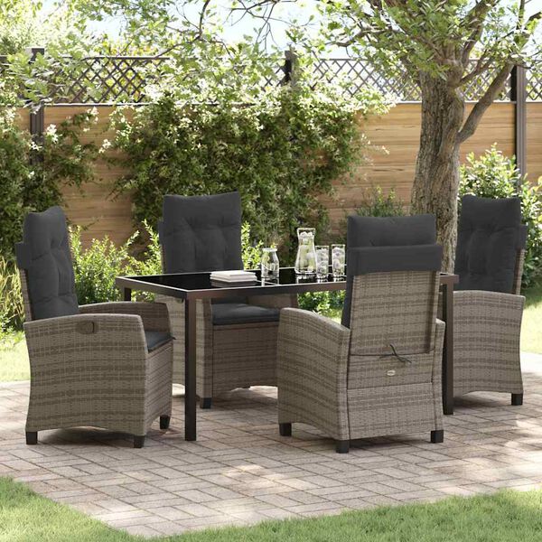 vidaXL Garten Essgruppe mit Kissen 5 pcs Grau Poly-Rattan