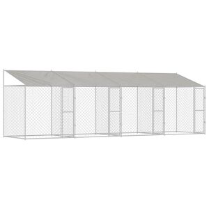 vidaXL Hundek&auml;fig mit Dach Silber 800 x 200 x 256 cm Stahl und PE