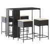 vidaXL 5-tlg. Gartenbar-Set mit Kissen Schwarz Poly Rattan