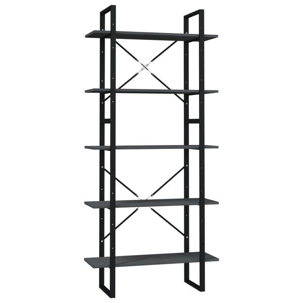 vidaXL Bücherregal 5 Fächer Grau 80x30x175 cm Massivholz Kiefer