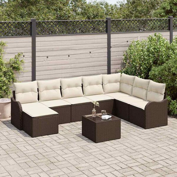 vidaXL Garten-Sofa-Set mit Kissen 9 pcs Braun und Weiß Poly Rattan