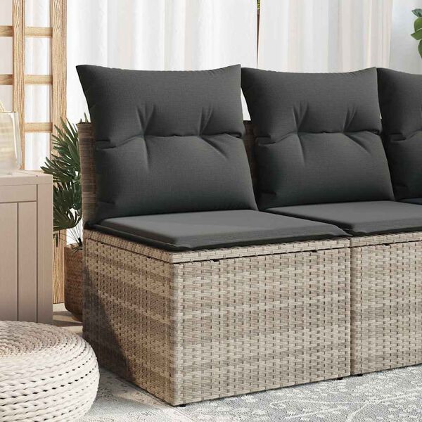 vidaXL Gartensofa ohne Armlehnen mit Kissen Hellgrau Poly Rattan