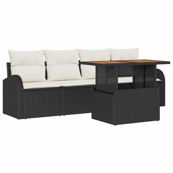 vidaXL Garten-Sofa-Set mit Kissen 5 pcs Schwarz und Creme