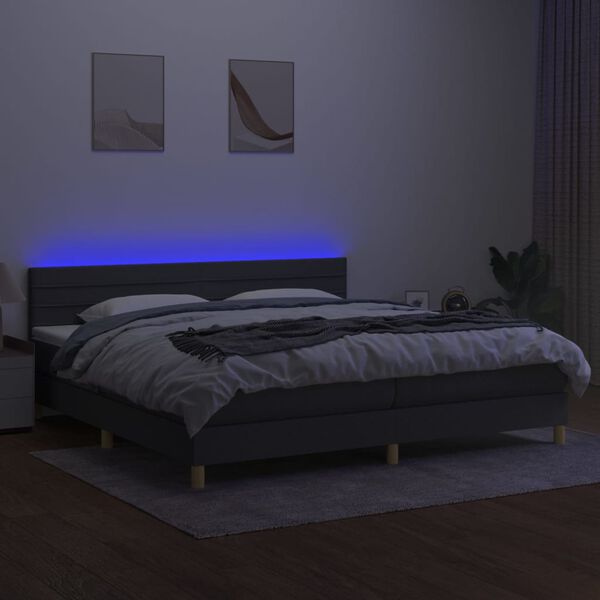 vidaXL Boxspringbett mit Matratze & LED Dunkelgrau 200x200 cm Stoff