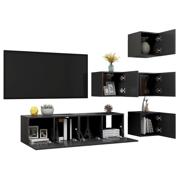vidaXL 6-tlg. TV-Schrank-Set Grau Holzwerkstoff