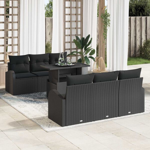vidaXL Gartensofa-set mit Kissen mit Kissen 7 pcs Schwarz Poly Rattan