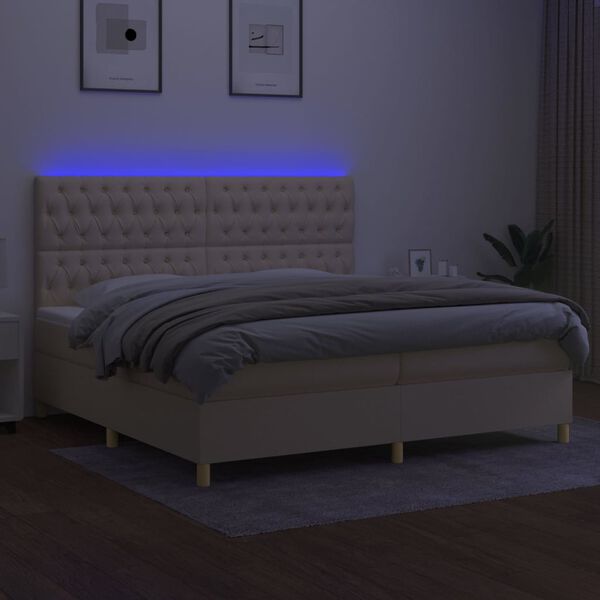 vidaXL Boxspringbett mit Matratze & LED Creme 200x200 cm Stoff